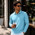 thumbnail image 4 of LODIENY Men's Long Sleeve Golf Shirts Lightweight Moisture Wicking Performance Tops Casual Collared Button Down Workout Basic Tees Light Blue L, 4 of 9