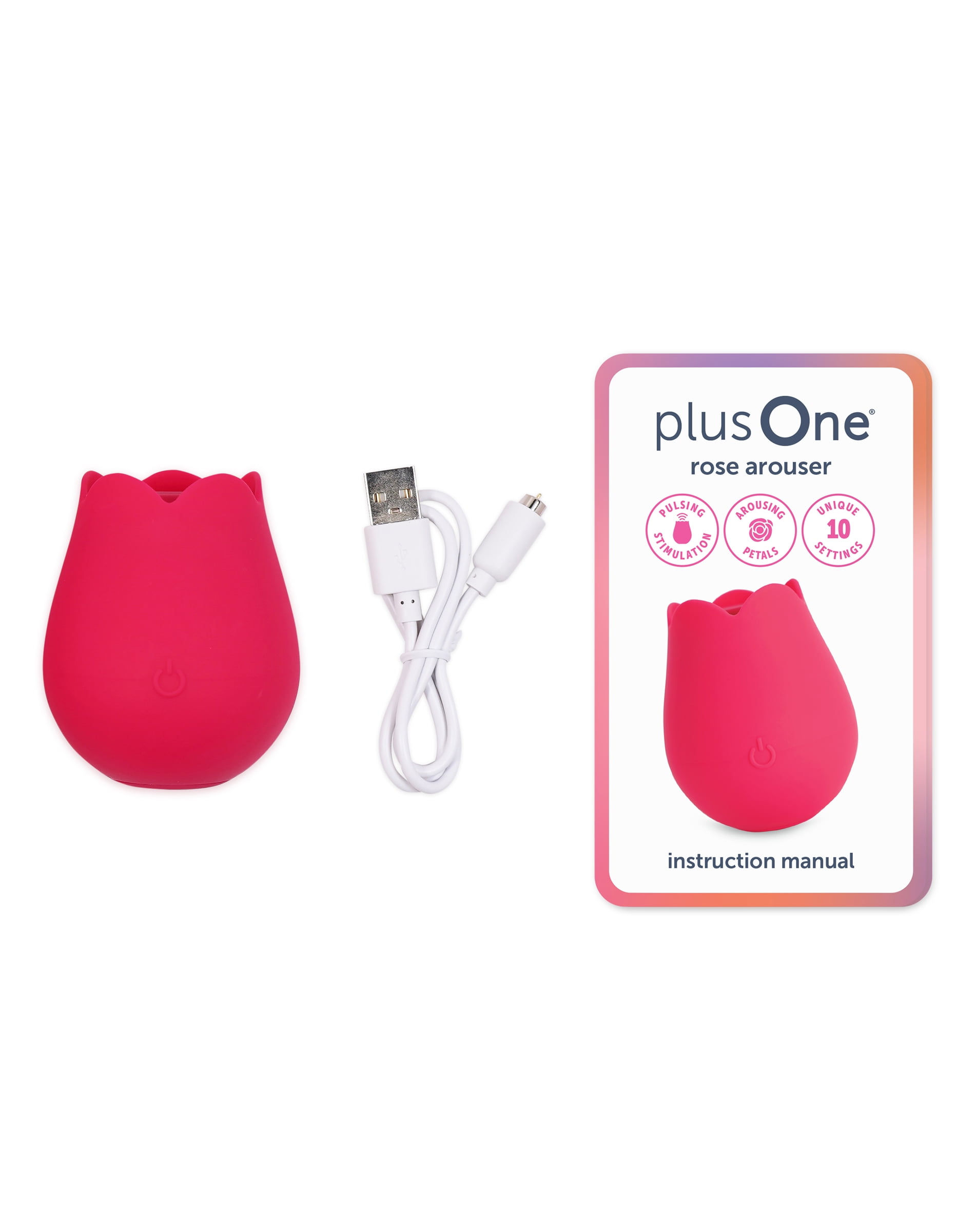 plusOne Clitoral Stimulating Rose Vibrator with USB Charging Cable, 10 Pulsing Settings, Waterproof