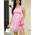 thumbnail image 2 of Womens Short Sleeve Square Neck Casual Babydoll Mesh Mini Dress, 2 of 5