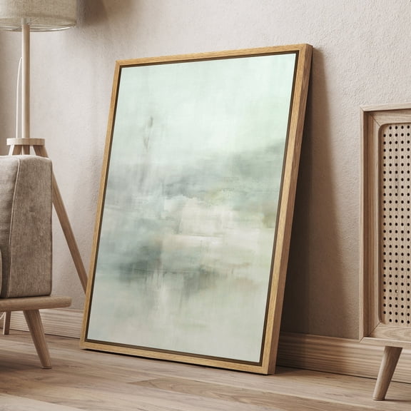 Dustinway Framed Canvas Print Wall Art Abstract Sage Green Pastel Art Painting Prints Minimalist Modern Art Wall Decor