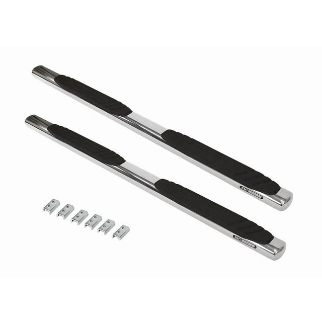 Go Rhino Nerf Bar 684409987PS OEM Xtreme; With Step Pads; 4 Inch Oval Straight; Polished; Stainless Steel; With Welded End Caps; Rocker Panel Mount
