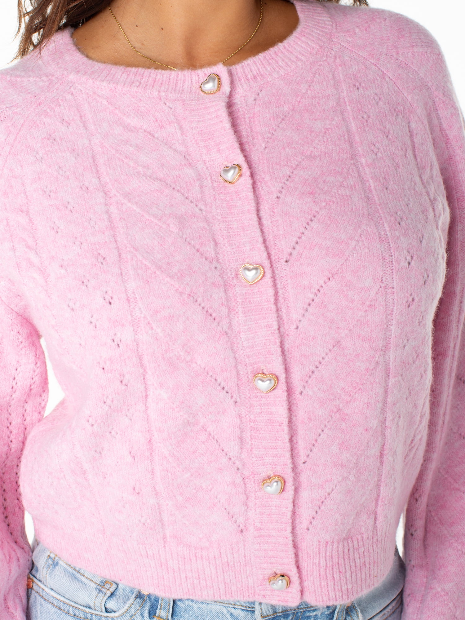 Celebrity Pink Women's and Women's Plus Cable Knit Crew Neck Cardigan, Sizes XS-4X