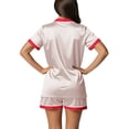 thumbnail image 5 of UAMVSH Christmas Pajamas for Women 2 Piece Outfits Button Down T-Shirts and Shorts Satin Pj Set Casual Color Block Sleepwear with Pocket, 5 of 7