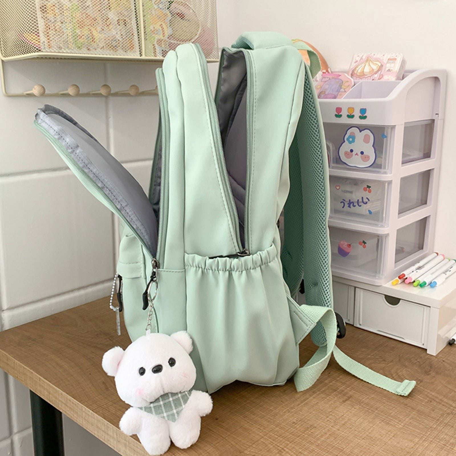 Student Japanese large-capacity backpack Teenagers simple and versatile backpack Unisex polyester material Doll decoration