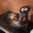 thumbnail image 2 of KRAUS Pluto Glass Vessel Sink in Brown with Waterfall Faucet in Oil Rubbed Bronze, 2 of 6
