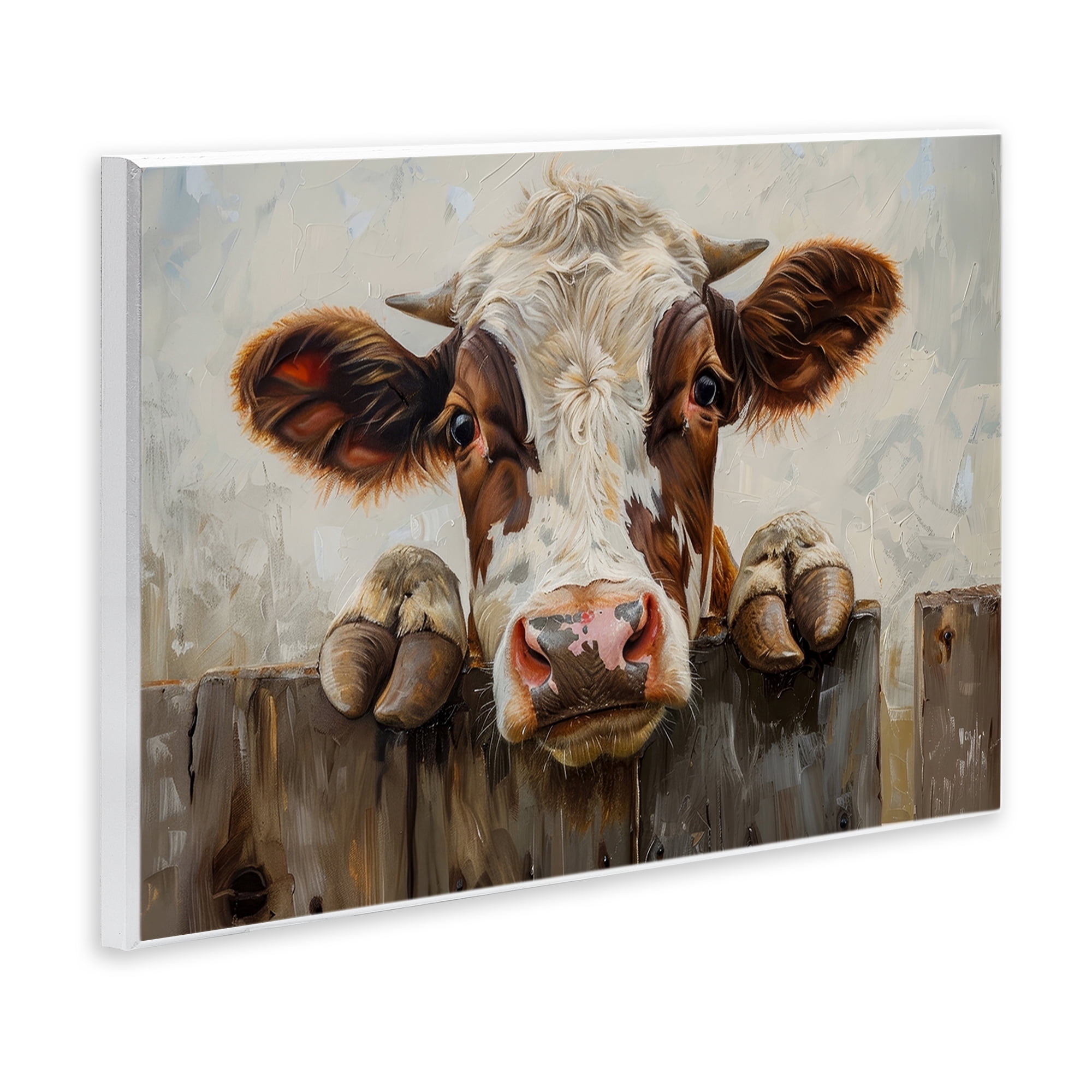 Stupell Industries Cow On Fence Animals & Insects Painting Unframed Art Print Wall Art, 19 x 13