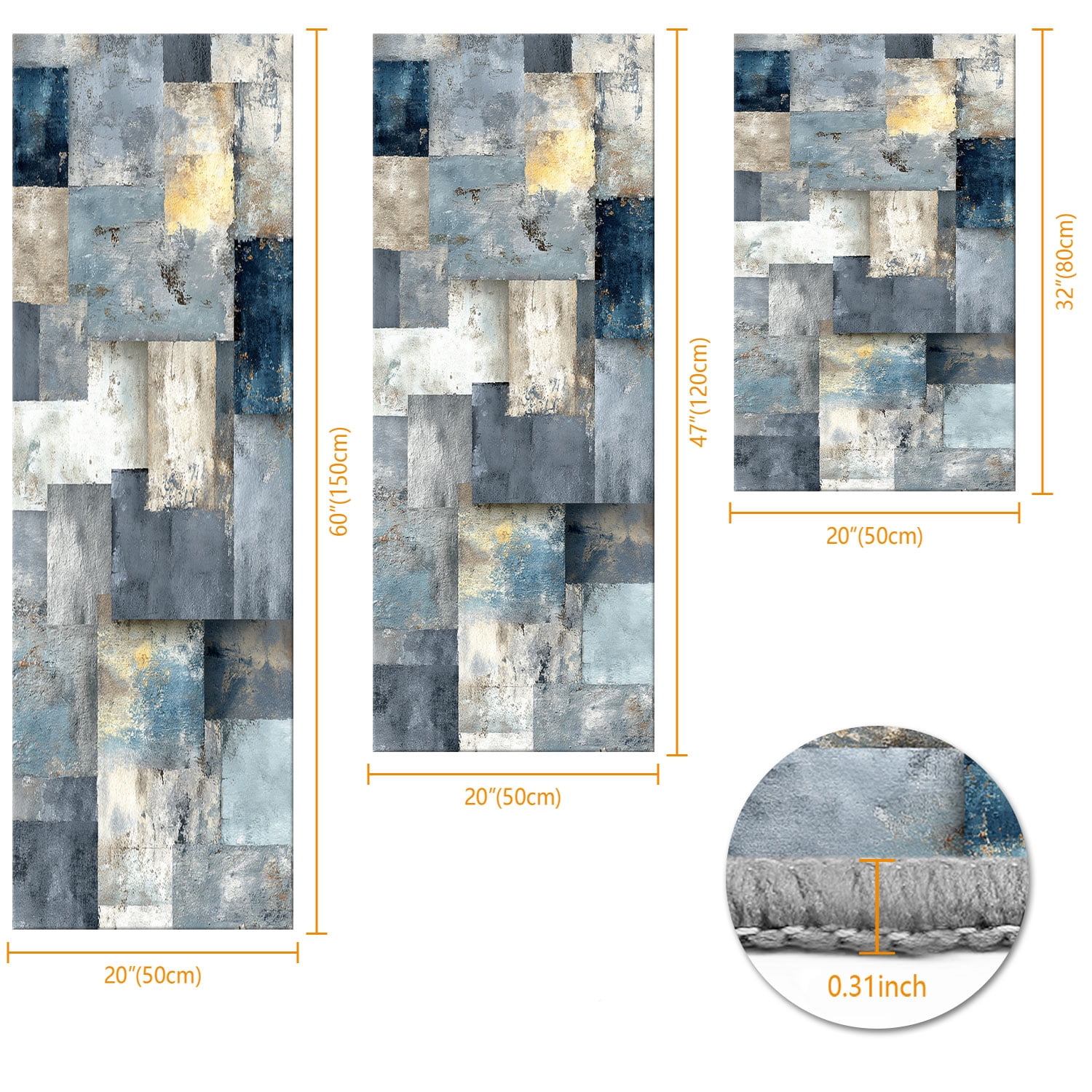 3 Piece Kitchen Rug Set, Non-Slip And Washable, Abstract Pattern Kitchen Hallway Rug, Soft And Comfortable, Suitable For Sinks, Floors, Entrances, Hallways and Bathrooms