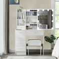 thumbnail image 4 of Yamissi Modern Vanity Table with Sliding Mirror and 10 LED Lights, Bedroom Makeup Desk Set with Stool, 6 Drawers & Shelves, White, 4 of 11