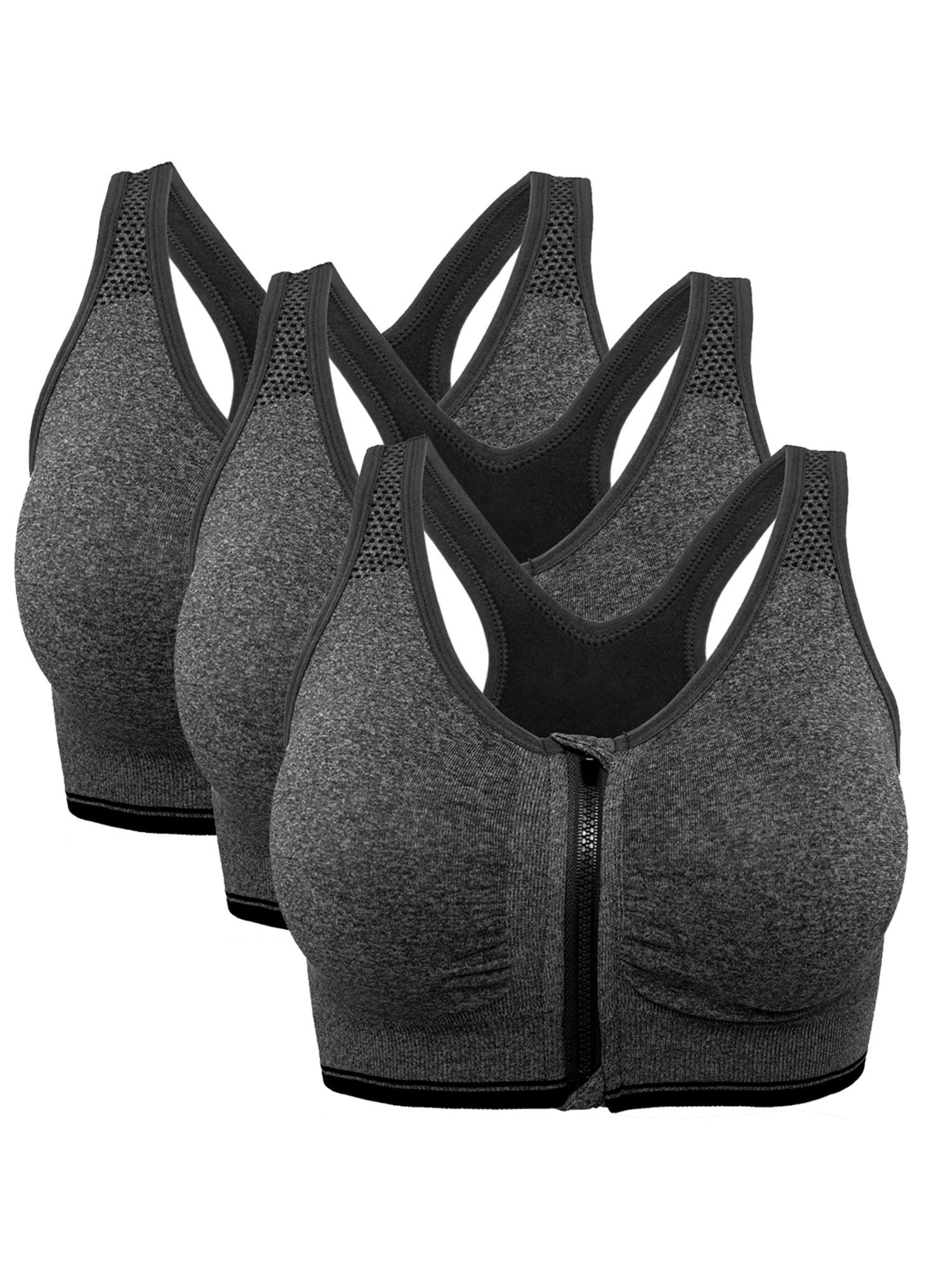 YouLoveIt Women Sports Bra, 3 pack Zipfront Padded Cups Comfort