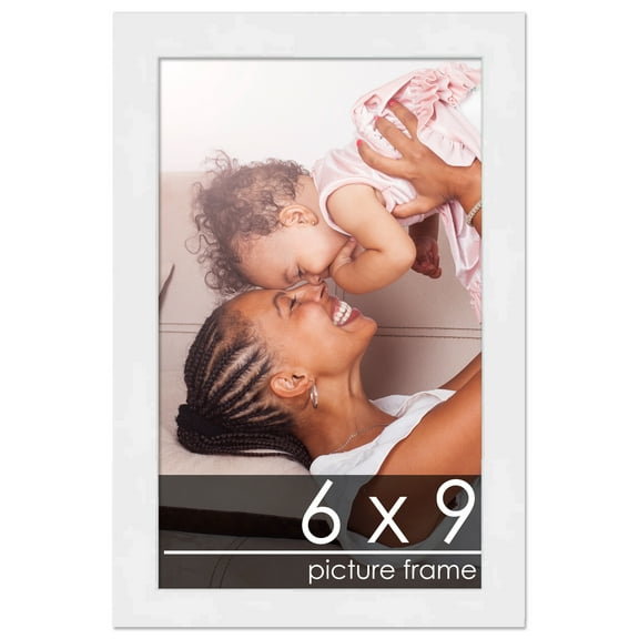 6x9 White Wood Picture Frame - UV Acrylic, Foam Board Backing, Hanging Hardware