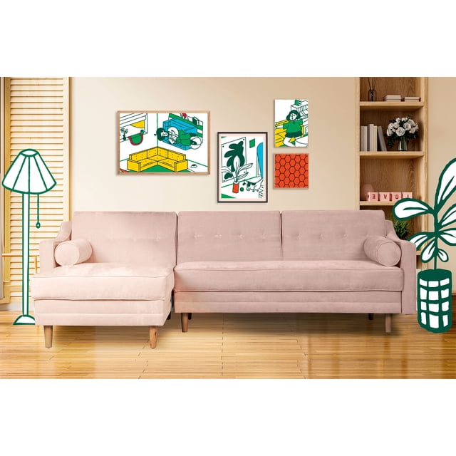 Sofá Cama Modular Reversible de Velvet Palo de Rosa Beehive Memory Foam Modelo Mondlak Makora