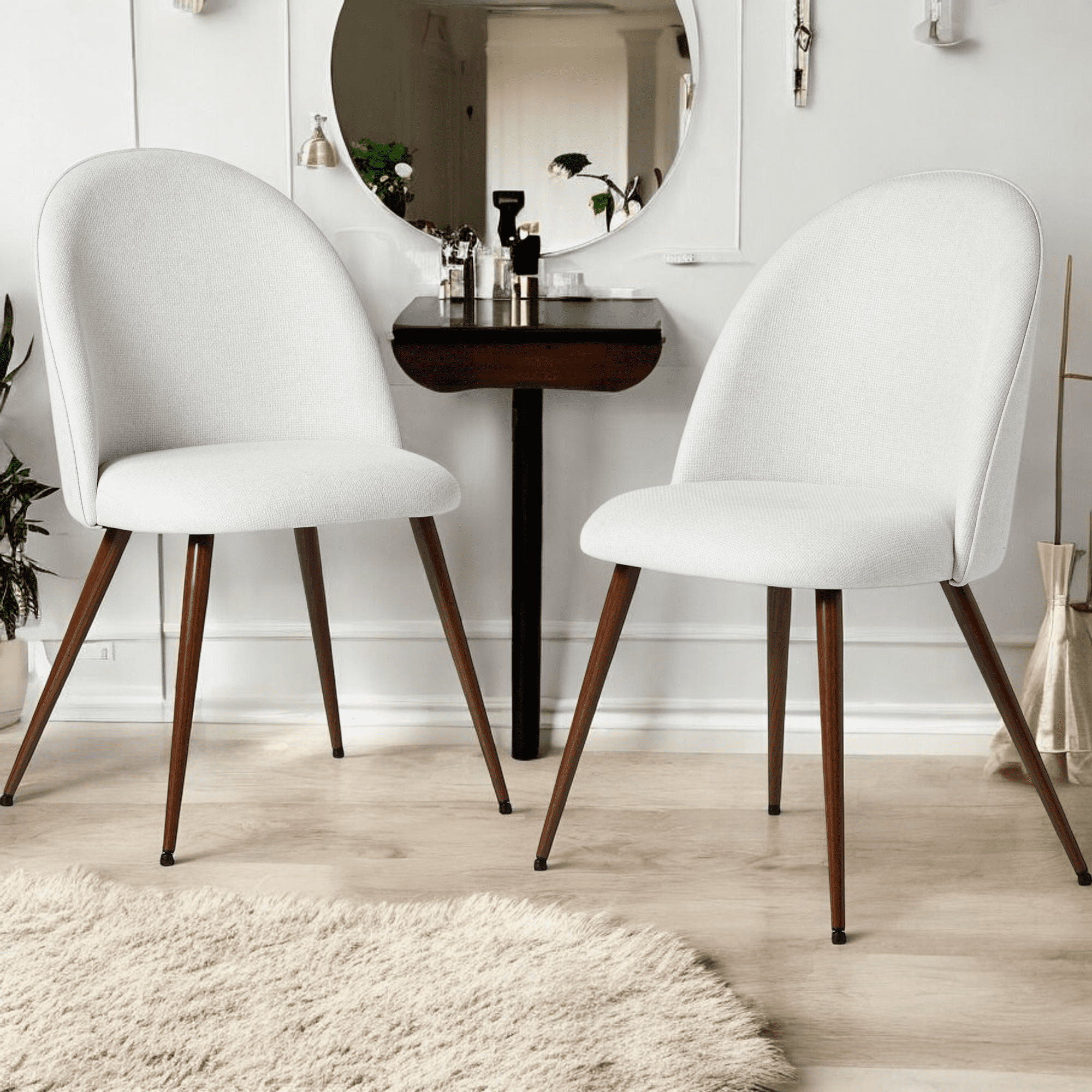 Ensemble de 2 fauteuils d'appoint Homy Casa avec dossier haut et rond, sans accoudoirs, tissu beige