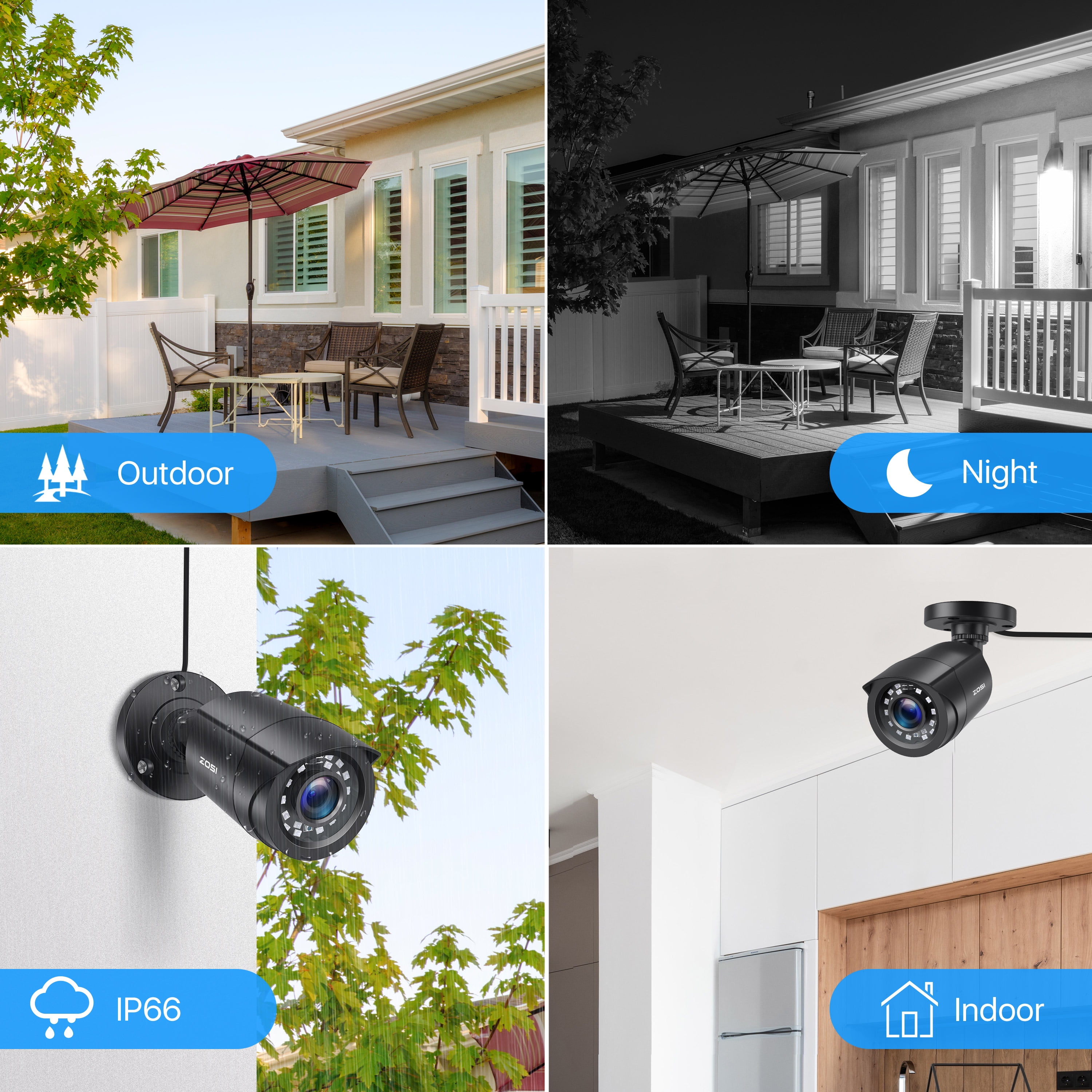 ZOSI H.265+ 5MP Lite 8CH CCTV Security Camera System 1080P 4in1 DVR with 8 Bullet Waterproof Wired Surveillance Cameras Alarm System Motion Detection