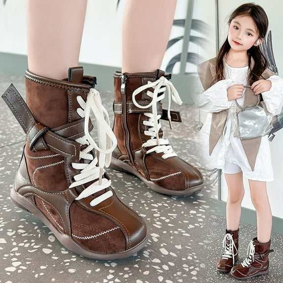 AUNVITO Girls Soft Sole Ankle Booties with Easy Zipper Closure Lightweight Winter Shoes for 4-14Y Princess Style Solid Color Casual School Boots