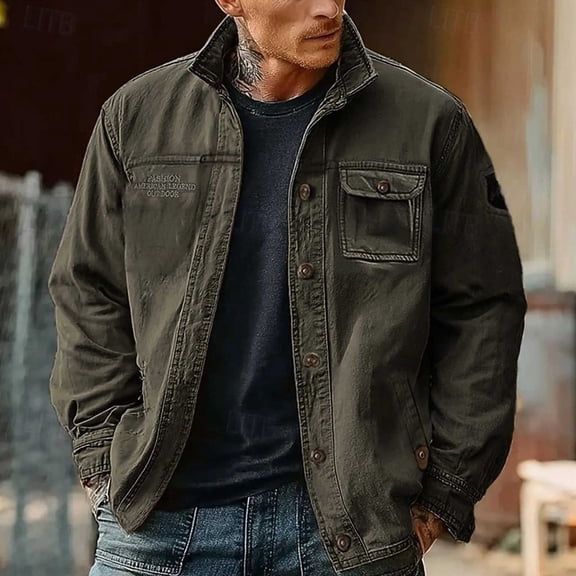 Men's Cargo Pocket Jacket Fashion Solid Color Outdoor Climb Pocket Long Sleeve Cargo Jackets Durable Breathable Workwear Top for Men