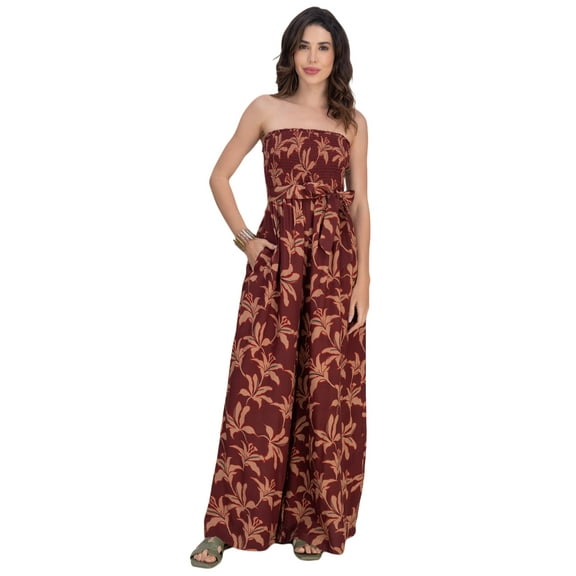 Moomaya Women's Off-Shoulder Printed Rayon Jumpsuit | Sleeveless Indo-Western Romper With Fabric Belt & Pockets