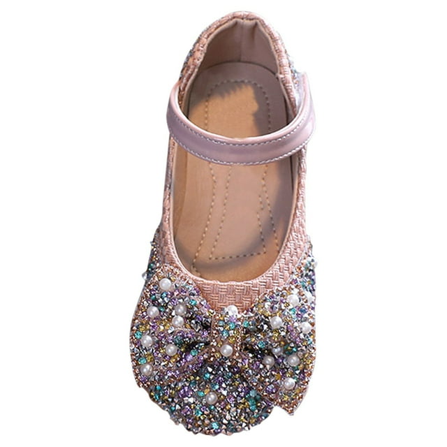 Liyamei Girls' Single Shoes Spring And Autumn Colored Diamond Bow Knot Small Medium And Large Children's Dance Shoes Performance Shoes Pink 2-2.5 Years