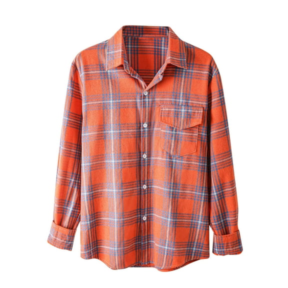 Njoeus Fashion Men's Cotton Plaid Shirt Loose Youth Long Sleeve Casual Shirts with Pocket
