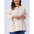 thumbnail image 2 of DARING DIVA Women's Plus Tie-Neck Raglan Sleeves Hollow Out Top 3X Beige, 2 of 6