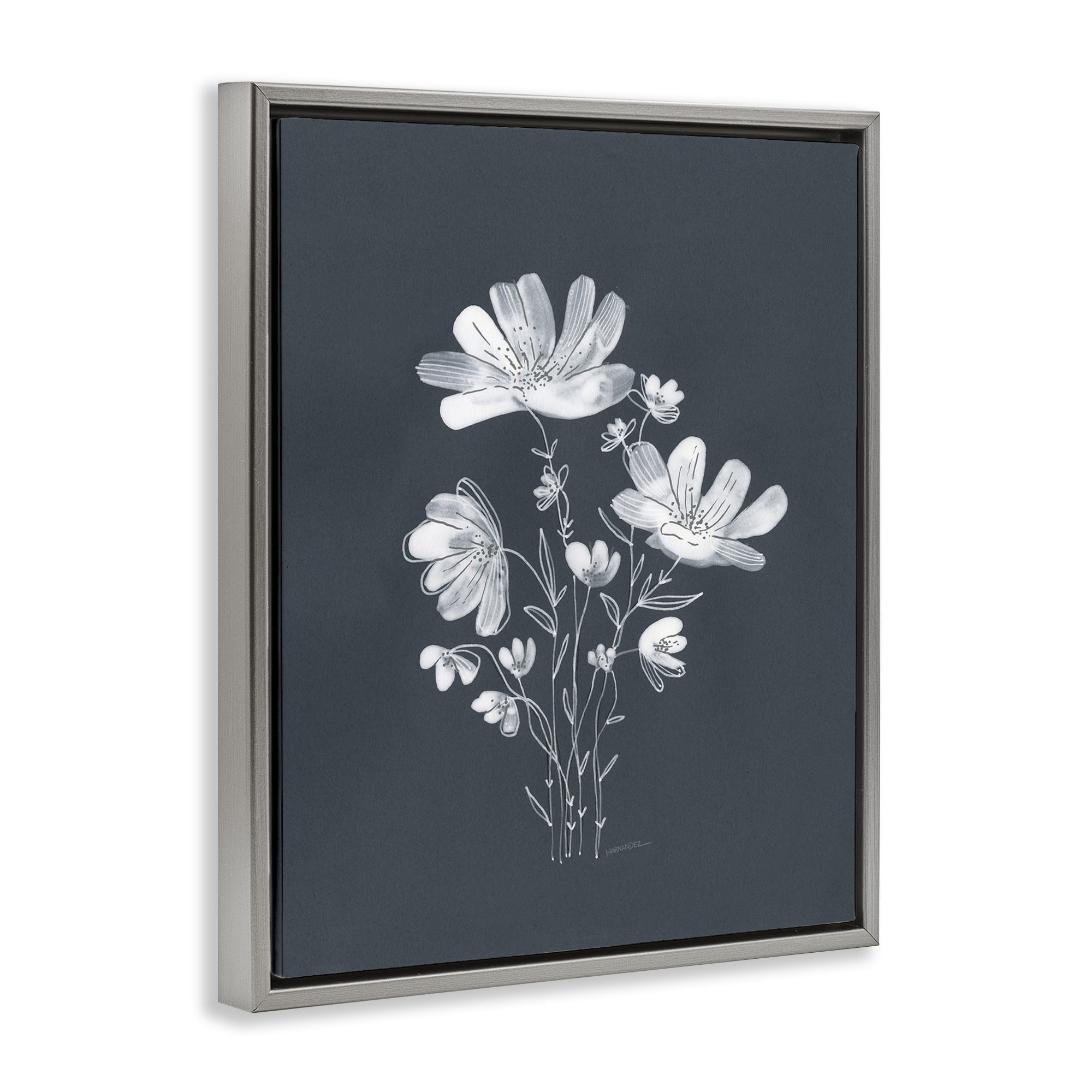 Stupell Industries Simple Daisy Florals Plants & Flowers Painting Gray Floater Framed Canvas Art Print Wall Art, 25 x 31