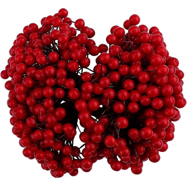 Artificial Red Berries,250 Wire Stems With 500 Pcs Christmas Holly Berry