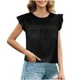 thumbnail image 4 of Blmnix Fall Tops for Women Short Sleeve Black Solid Eyelet Vacation Casual Blouse Womens Tops Fasion, 4 of 8