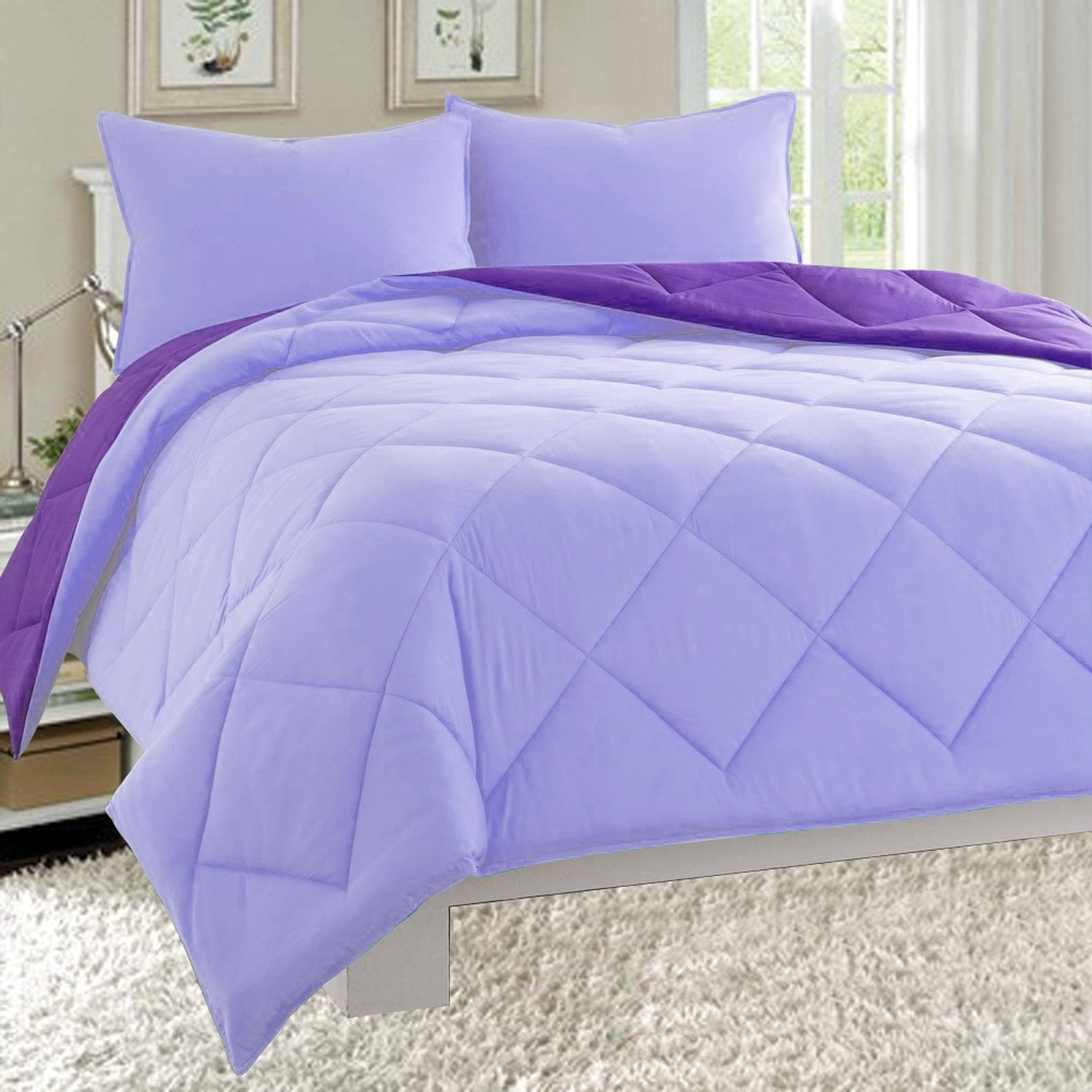 Liliac Purple Girls' Comforter Warm Reversible Diamond Duvet Inserts Queen Twin 