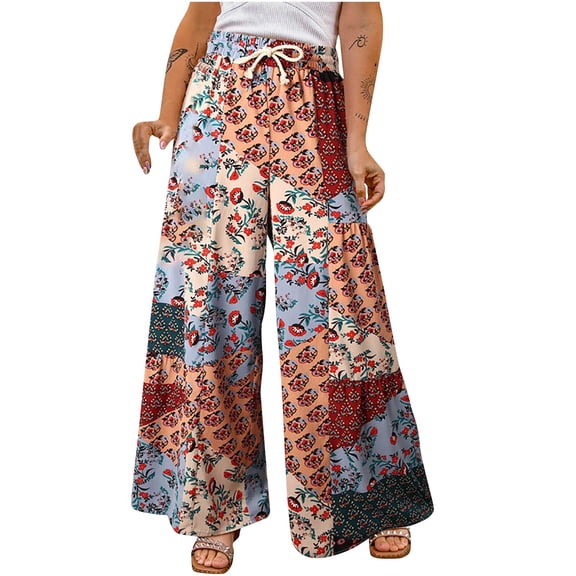 Lilgiuy Women Casual Loose Gradient Tie-dye Printed Yoga Sport Long Pnats Wide Leg Pants Dance Performance Pants