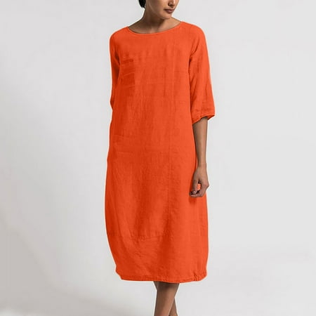 

Jsaierl Women s Cotton Linen Dresses Short Sleeve Casual Plus Size Maxi Dress Elegant Solid Color Crewneck Dress Lightweight Soft Dresses 2023