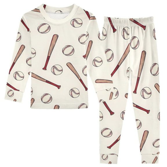 joogoo Baseball Bat 2 Piece Long Sleeve Tee and Pants Cotton Pajama Set 5Y