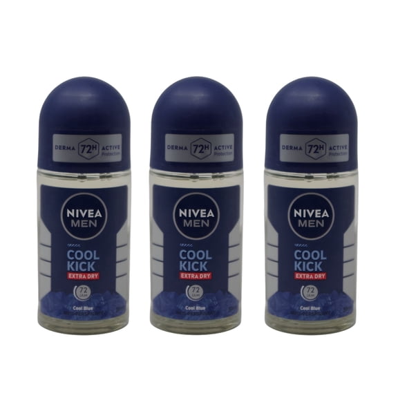 Nivea Men Cool Kick Roll-On Deodorant, Cooling Sensation for Active Men, Refreshing Scent for Everyday Underarm Freshness, 50ml - Pack of 3