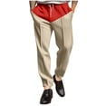 thumbnail image 2 of Pantalones casuales de hombre de longitud completa con bolsillos, bloques de color, elásticos, con cordones, pierna recta, pantalones de poliéster para hombre, 2 of 9