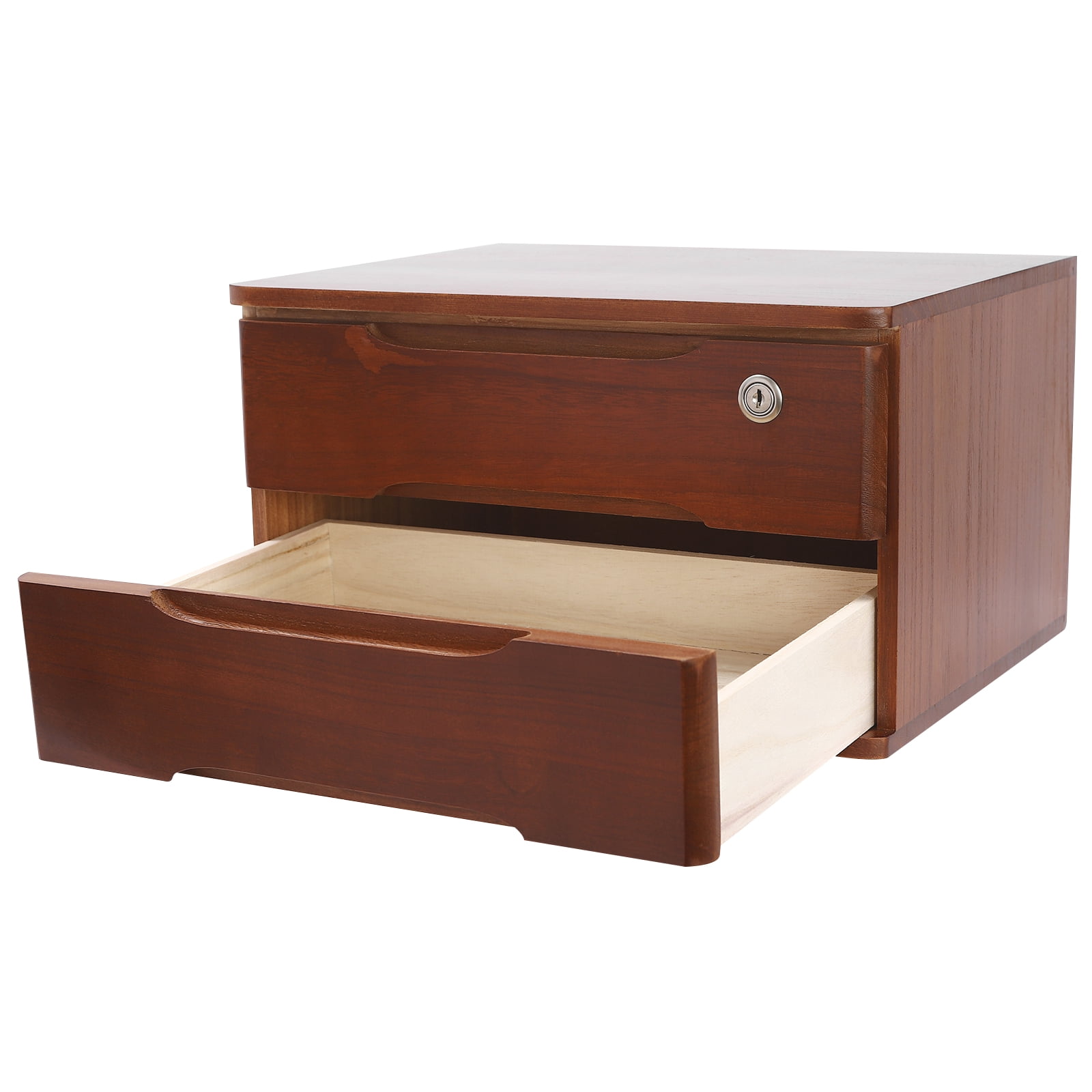 Wooden Desktop Storage Cabinet, Countertop Box Storage Cabinet Organizer with 2 Tiers, 1 Locks Capacity 66.14 lbs Fits for Study, Home Office, Bedroom, Dresser (Walnut Color)