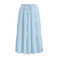 thumbnail image 3 of Women's Midi Skirts Elastic Waist Linen Blend Skirts Casual Daily Style Lightweight Breathable Drawstring Tiered Ruffle Hem Loose Fit Skirts, 3 of 5