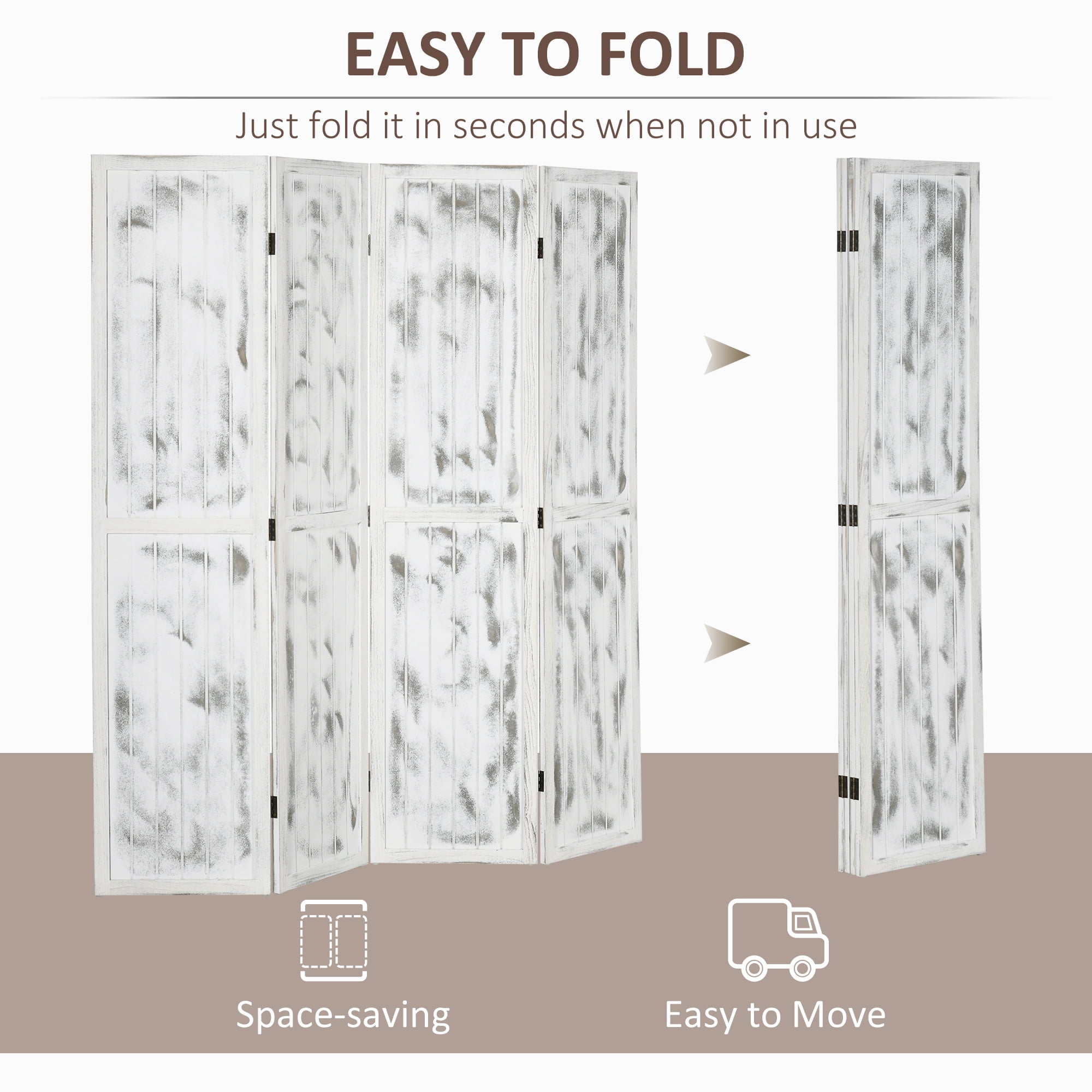 Privacy Screen HOMCOM 5.5' 4 Panel Room Divider Folding Privacy Screen Panels, White,Partition Screen