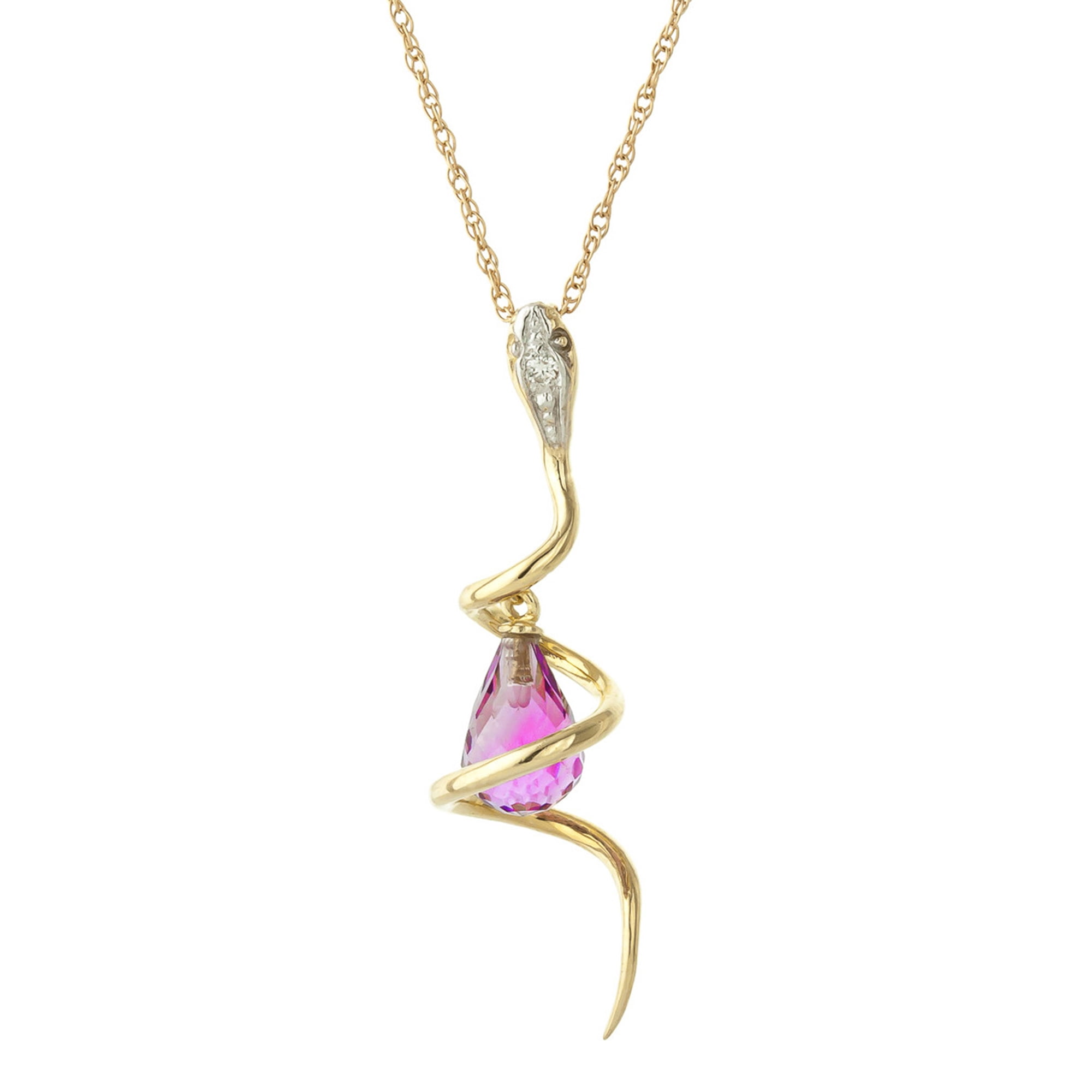 Galaxy Gold 14K Solid Gold 2.28 Carat Natural Diamond & Pink Topaz Drop Necklace for Women - Yellow Gold Fine Jewelry