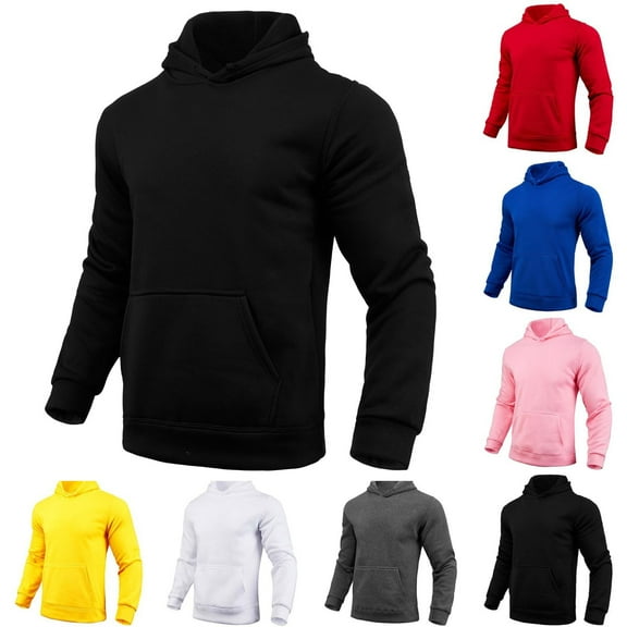 Admvng Mens Hoodie Casual Sports Pullover Solid Color Pocket Long Sleeve Hooded Sweatshirts Top, Size S-3XL
