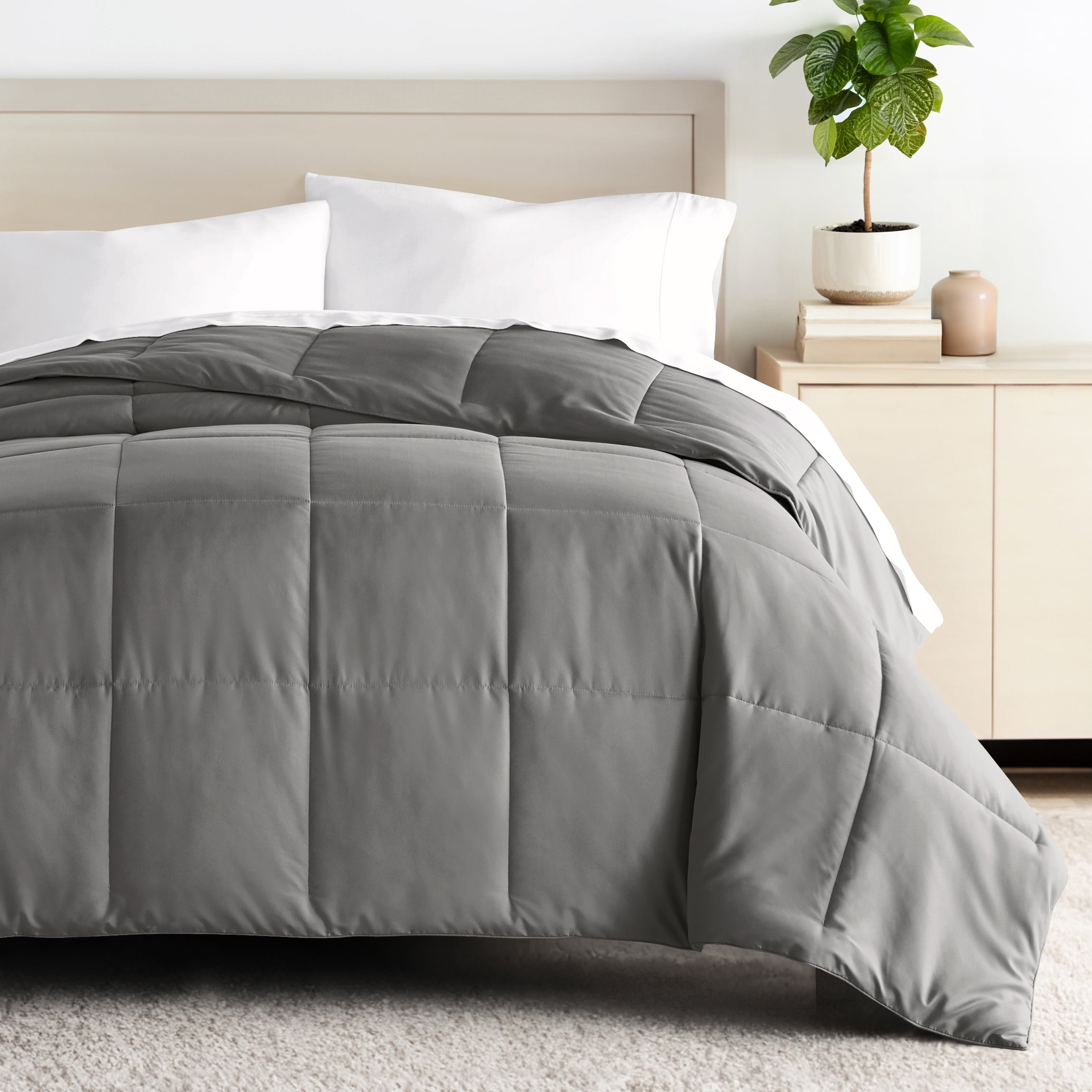 Breathable Cool Comforter All Season Lightweight Down-Alternative Solid Gray for King Size Bedding by Comfort Canopy