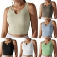 thumbnail image 6 of Women's Crop Tops Yoga Workout Sport Sleeveless Tops Quick Dry Slim Shaping Back Fitness Stretchy Tank Tops with Bra Beige,L, 6 of 6