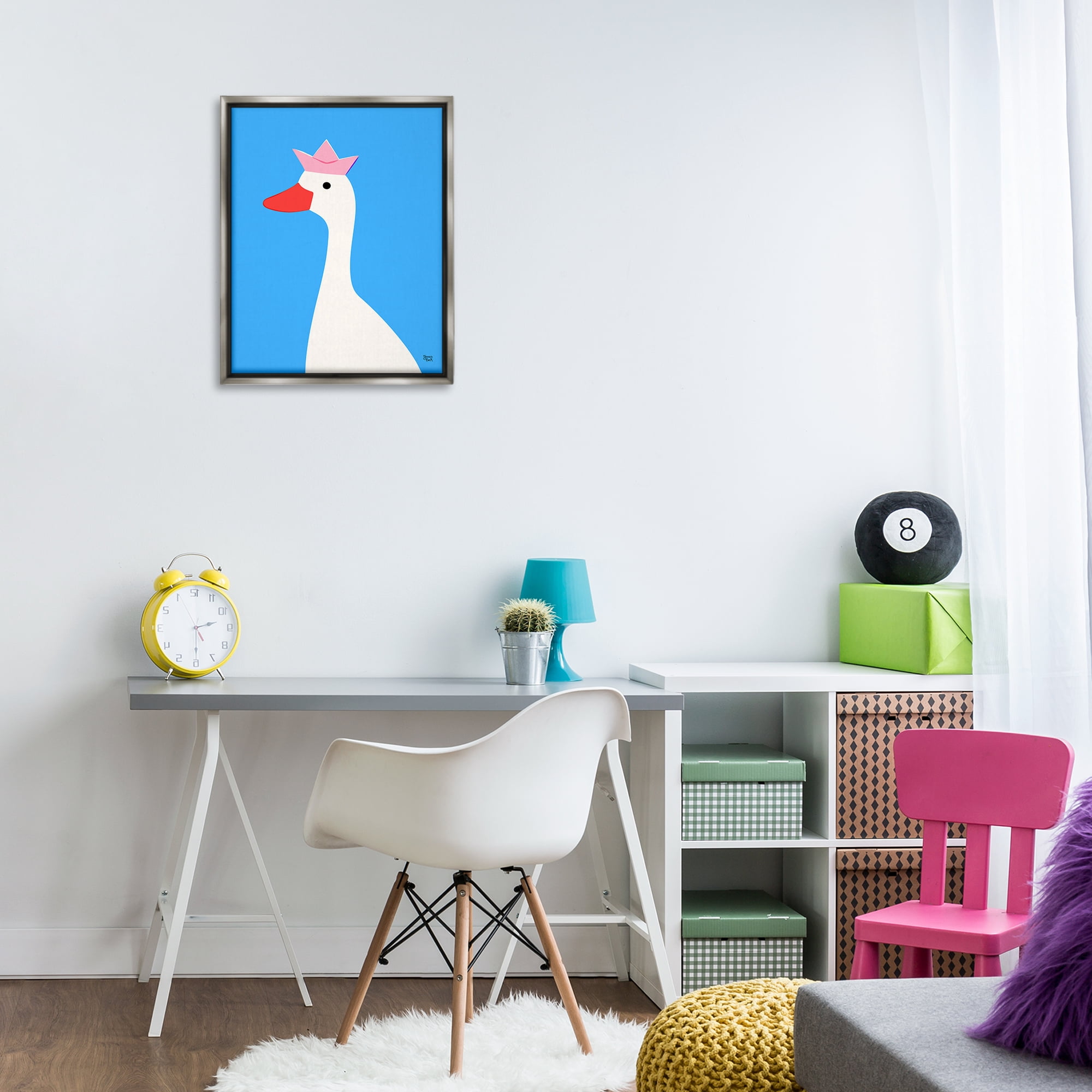 Stupell Industries Crowned Goose on Blue Animals Painting Gray Floater Framed Canvas Art Print Wall Art, 17 x 21