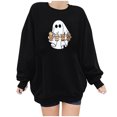 thumbnail image 4 of Lovskoo 2024 Halloween Round Neck Sweatshirts for Women Pumpkin Coffee Graphic Cute Shirts Fall Crewneck Sweatshirt Basic Tops Black-A, 4 of 9