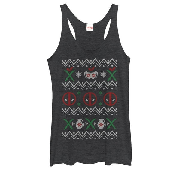 Women's Marvel Ugly Christmas Deadpool  Racerback Tank Top Black Heather Large