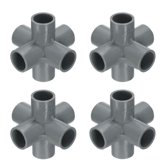 Uxcell Fitting 3/4" 6 Ways Connector Furniture Build Grade Pipe Coupling, Grey