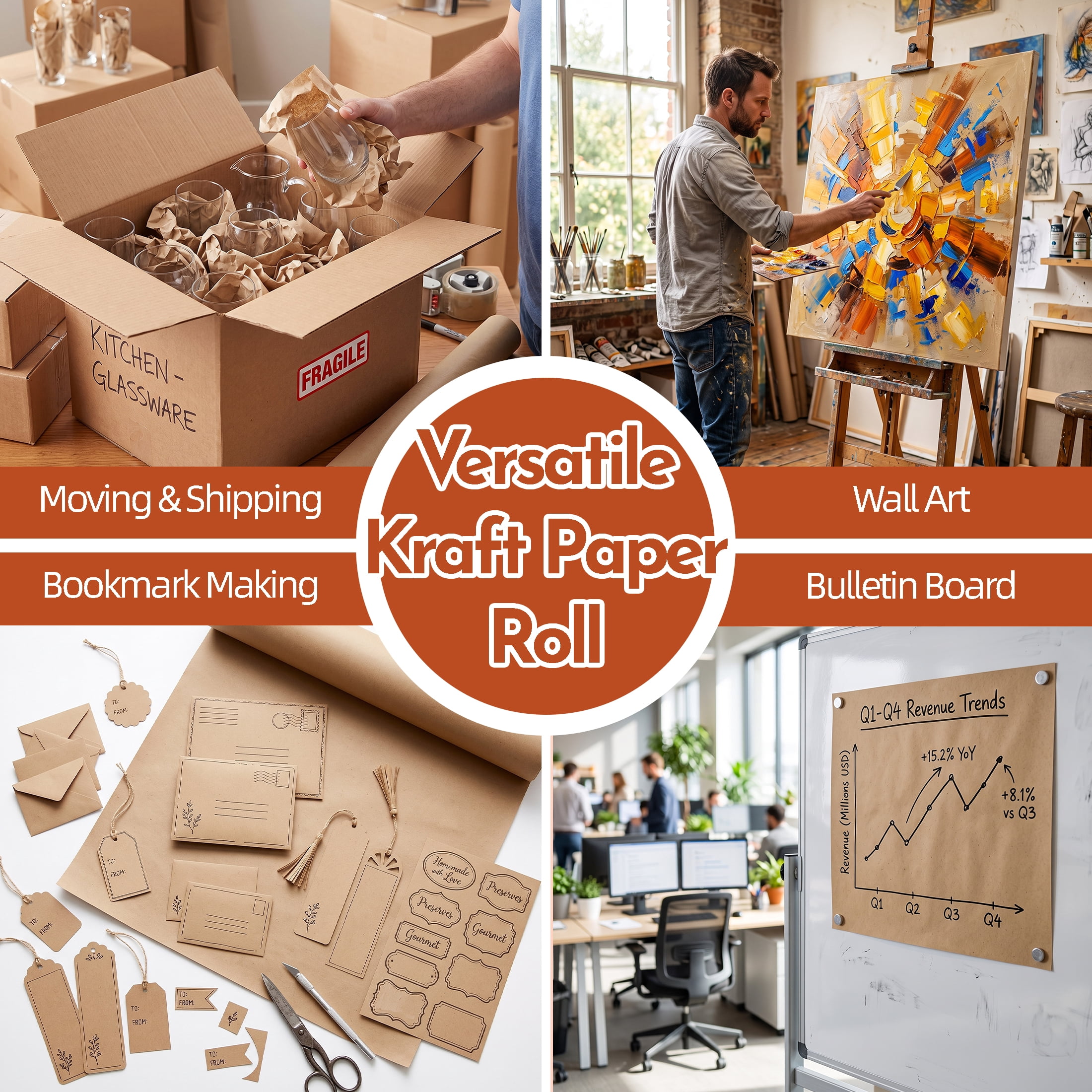 GARITIN Brown Kraft Paper Roll, 18 Inch × 100 Feet, Uncoated Acid‑Free Wrapping Paper, Recyclable Brown Wrapping Paper for Gift Wrapping, Shipping, Packing, DIY Crafts
