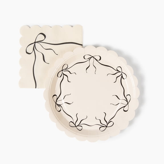 Sweetie Soirées Black Coquette Bow Dessert Plates and Napkin Party Set | 48-Pack | For Black Bow Theme 30th Birthdays, Bridal Shower, and She's Tying the Knot Bachelorette