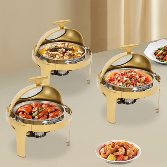 3Pcs Chafing Dish Buffet Set Stainless Steel Buffet Warmer Chafers & Warmers Sets Buffet Hotel Breakfast Brunch Wedding Party Banquet