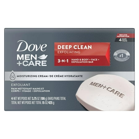Dove Men Plus Care Body And Face Bar Soap, Deep Clean, 4.25 Oz, 4 Bars