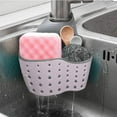 thumbnail image 3 of Fregadero de cocina Caddy Soporte de esponja Soporte de jabón de plástico de silicona Colgante Correa ajustable Grifo Caddy con orificios de drenaje para secado, rosa WD.WDQZL Hogar, 3 of 4