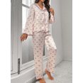 thumbnail image 2 of Women Valentine's Day Pajamas Set Long Sleeve Love Printed Satin PJ Sets Button-Down Pajama Sleepwear Loungewear, 2 of 8