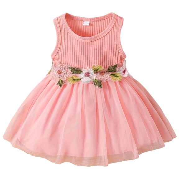 Mnyotv Toddler Baby Girl Summer Dresses Sleeveless Floral Embroidery Birthday Outfits Sytlish Princess Dress for Girls Size 9-12Months